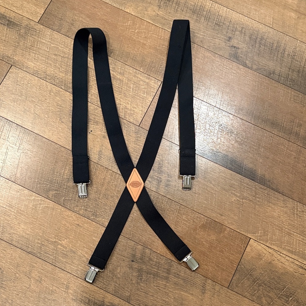 Dickies Black Suspenders with Leather Accent